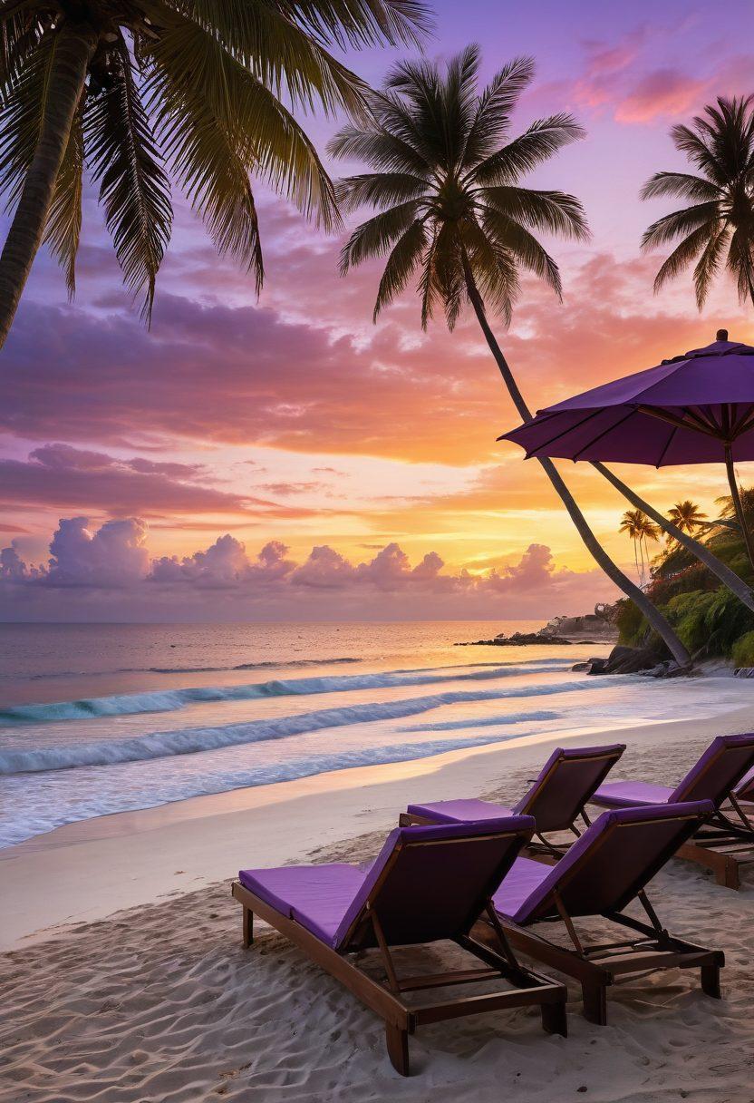 A stunning beachside scene featuring a cozy condo and a luxurious villa side by side, vibrant sunset reflecting off the water, palm trees swaying gently in the breeze, beach umbrellas and loungers set up on soft white sand, inviting atmosphere that captures the essence of relaxation and vacation. super-realistic. vibrant colors. 3D.